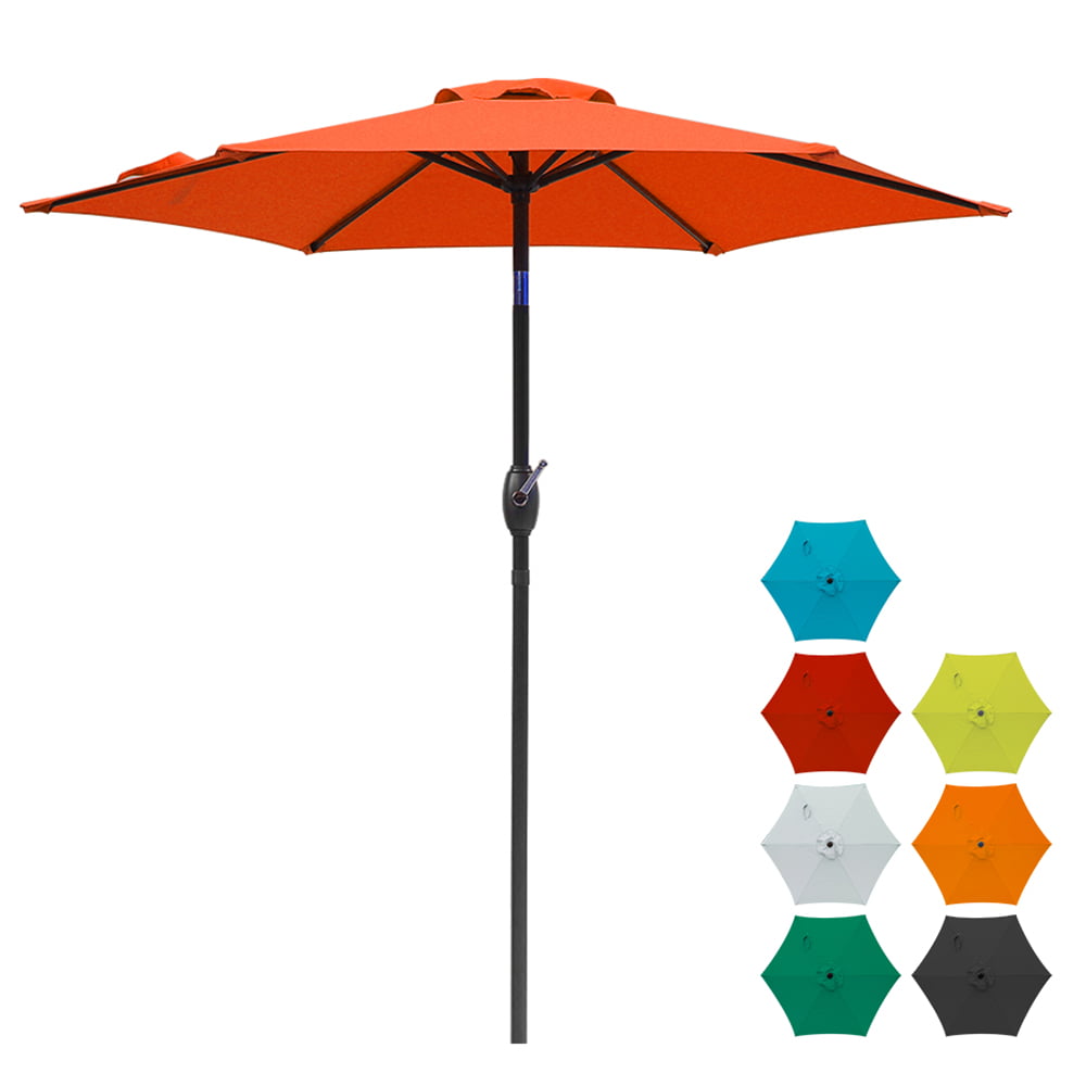 Cozyhom 7.5 ft Outdoor Patio Umbrella with Tilt and Crank Waterproof Market Umbrella 6 Ribs, Orange