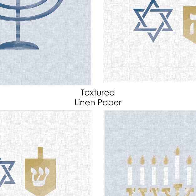 Big Dot Of Happiness Happy Hanukkah Unframed Menorah And Dreidel Chanukah Holiday Linen Paper Wall Art Set Of 4 Artisms 8 X 10 Inches