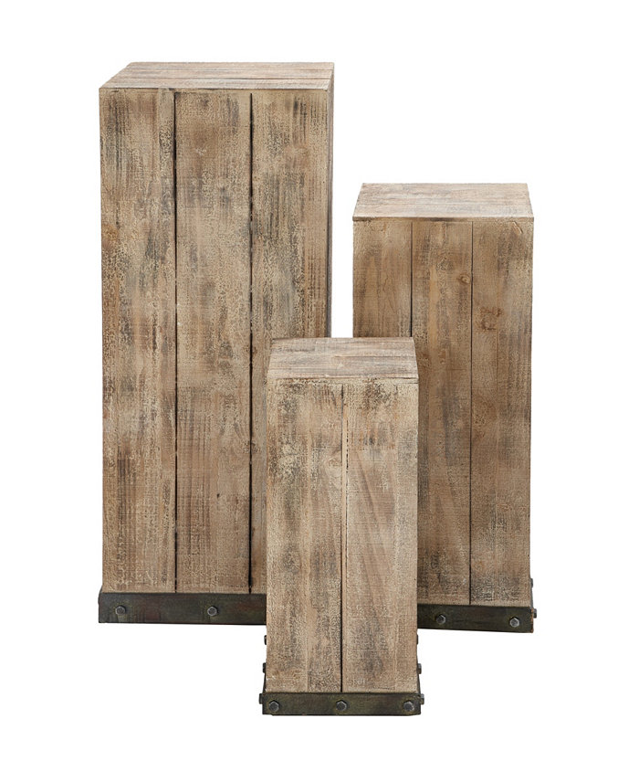 Rosemary Lane Rustic Pedestal Table Set of 3