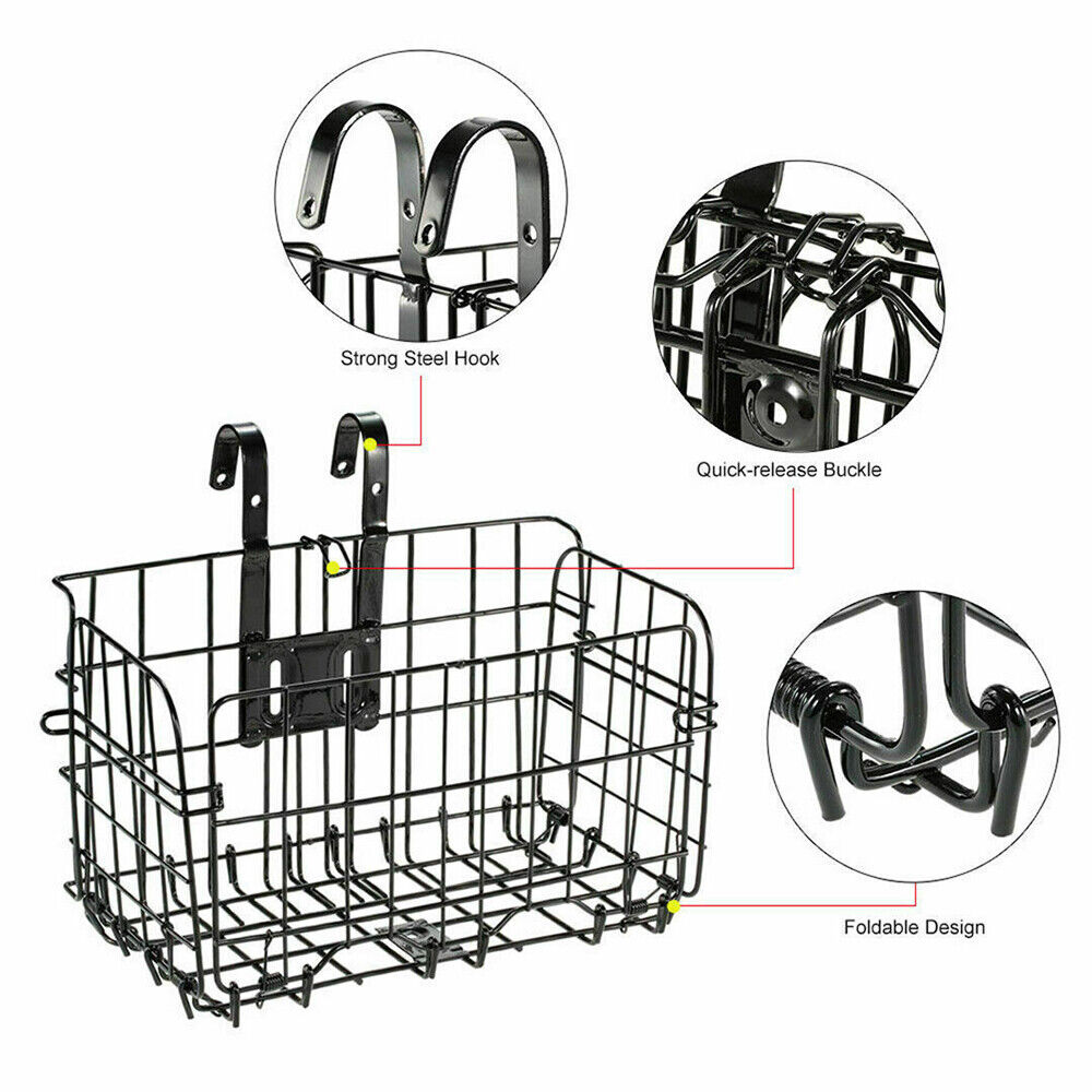 JahyShow Bicycle Bike Basket Detachable Folding Metal Wire Handlebar Storage Carrier For Front Rear