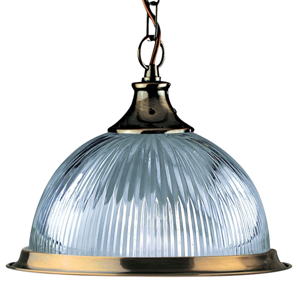 Searchlight 9369 American Diner Antique Brass 1 Lamp Pendant with Clear Ribbed Glass