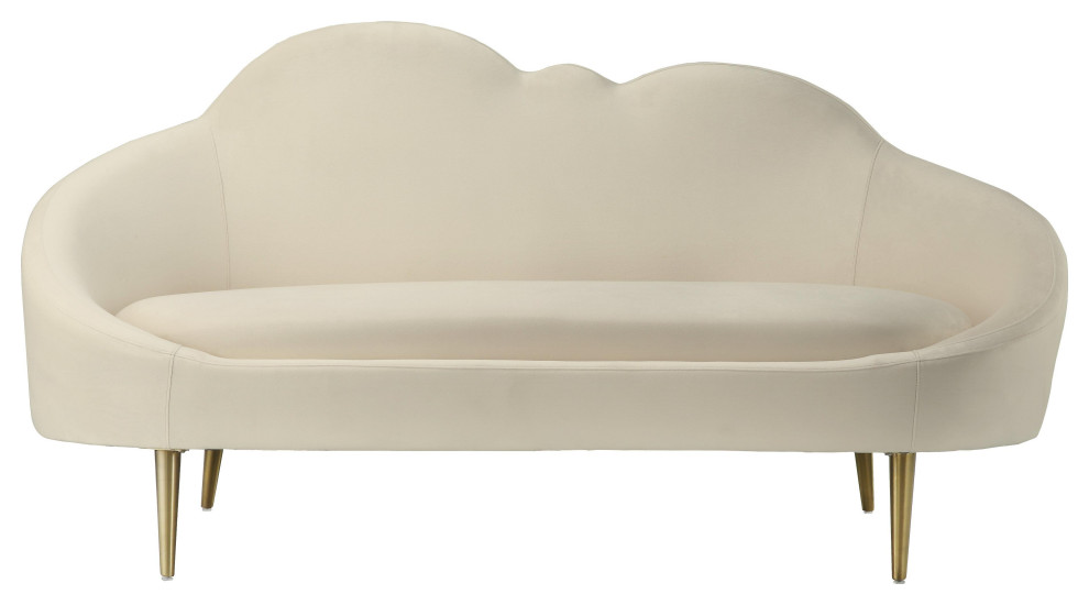 Cloud Cream Velvet Settee   Cream   Midcentury   Loveseats   by HedgeApple  Houzz