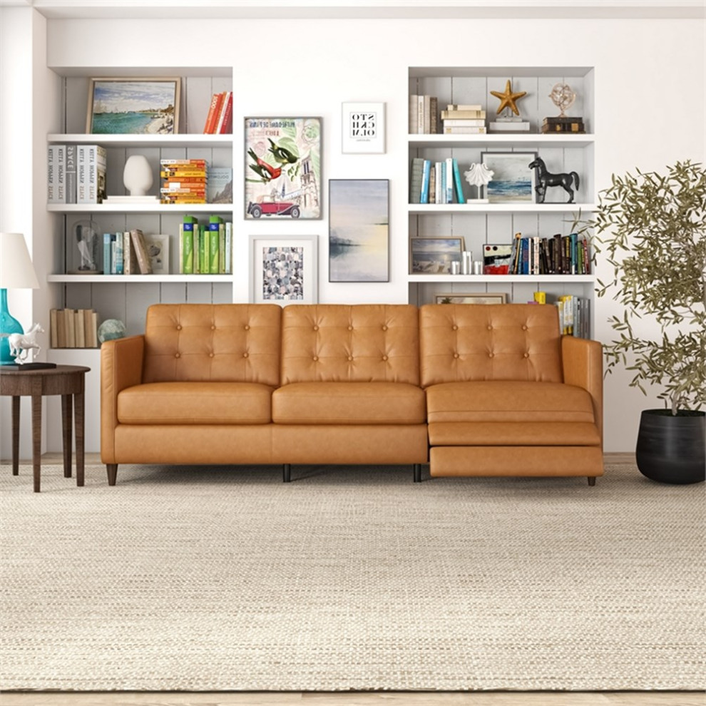 Leah Modern Tan Genuine Italian Leather Right Facing Power Reclining Sofa   Midcentury   Sectional Sofas   by Homesquare  Houzz