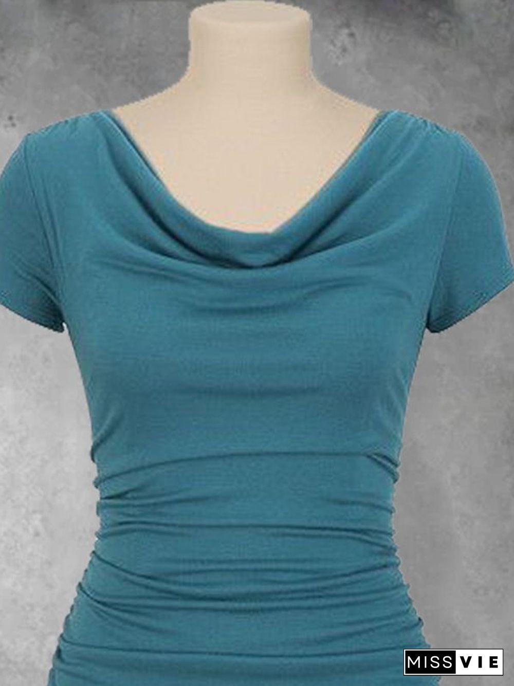 Cowl Neck Solid Casual T-shirt