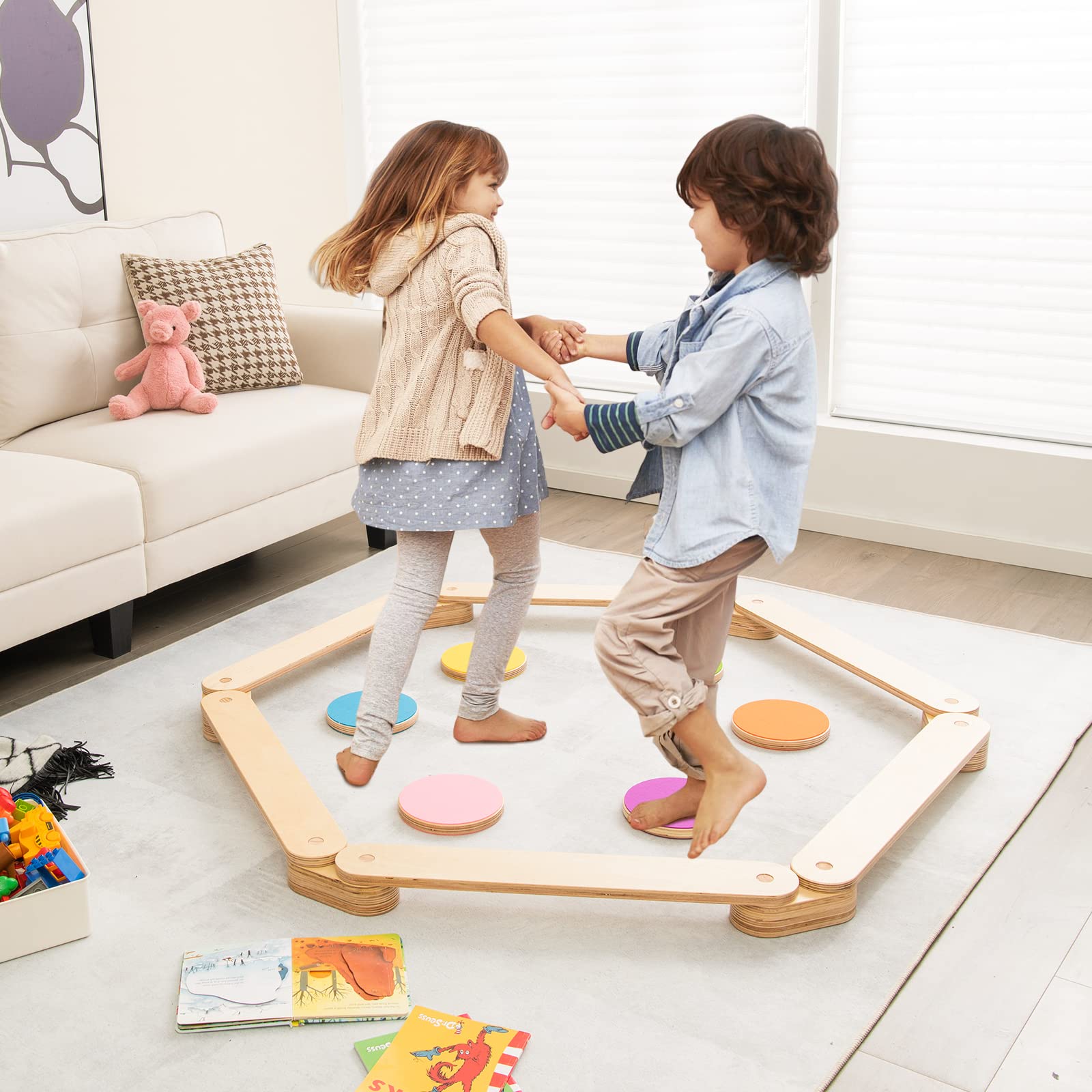 Costzon Monterssori Wooden Balance Beam & Step Stones, Toy Set