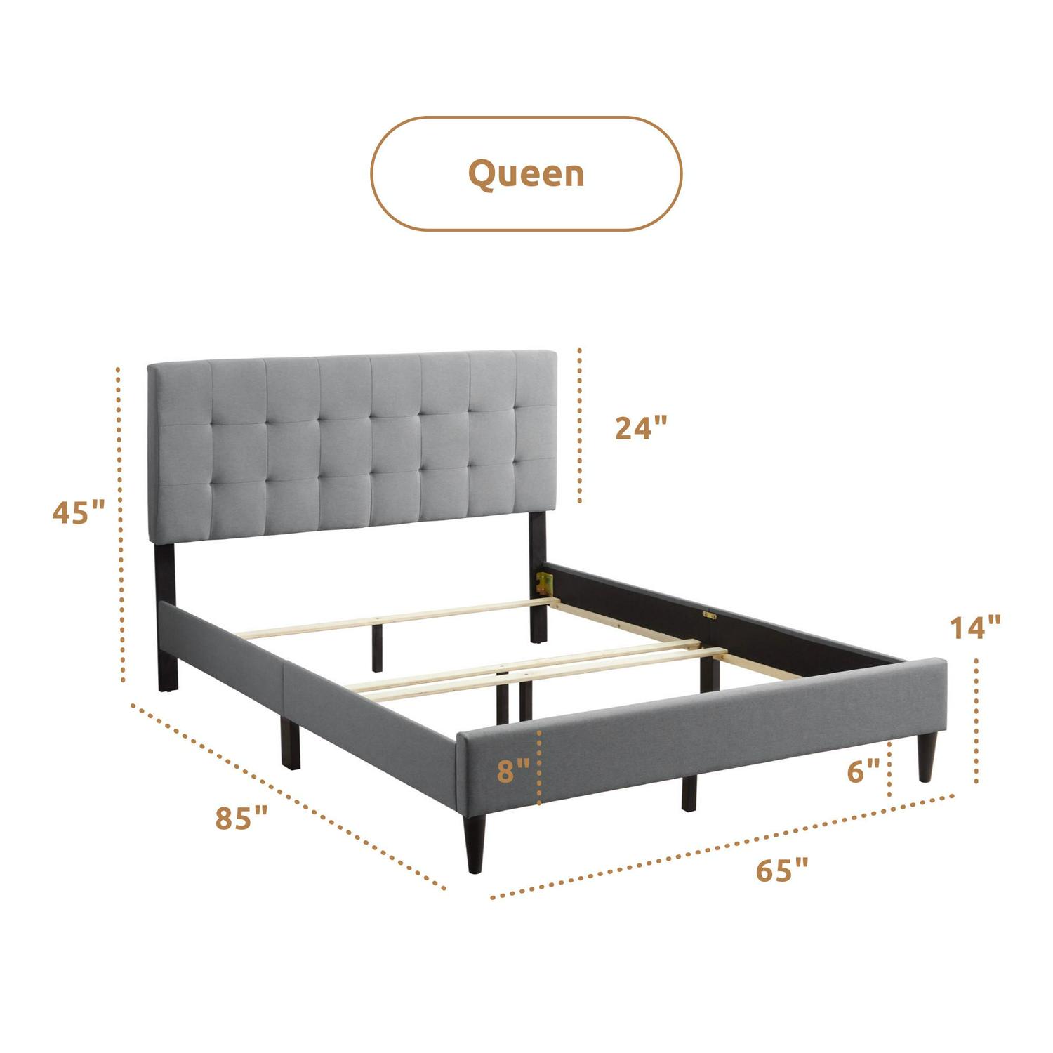 Rest Haven Gresham Tufted Upholstered Bed， Queen， Gray (Box Spring Required)