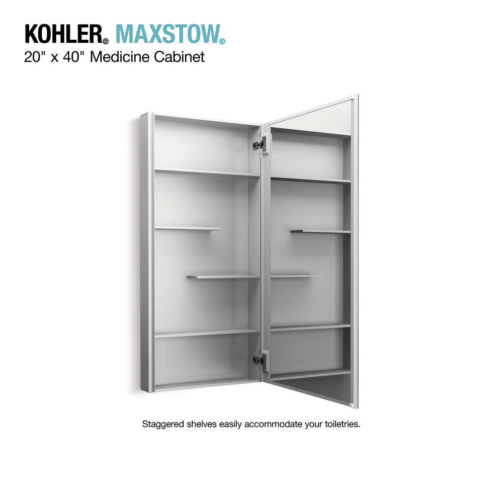 KOHLER Maxstow 20 in. x 40 in. Aluminum Frameless Surface-Mount Soft Close Medicine Cabinet with Mirror K-R79227-LA1