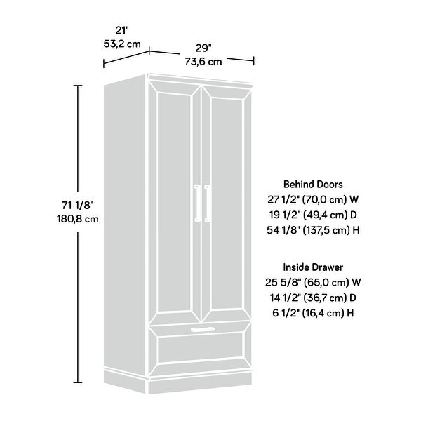 Wood Wardrobe with Drawer and Adjustable Base Level in White - - 36787133