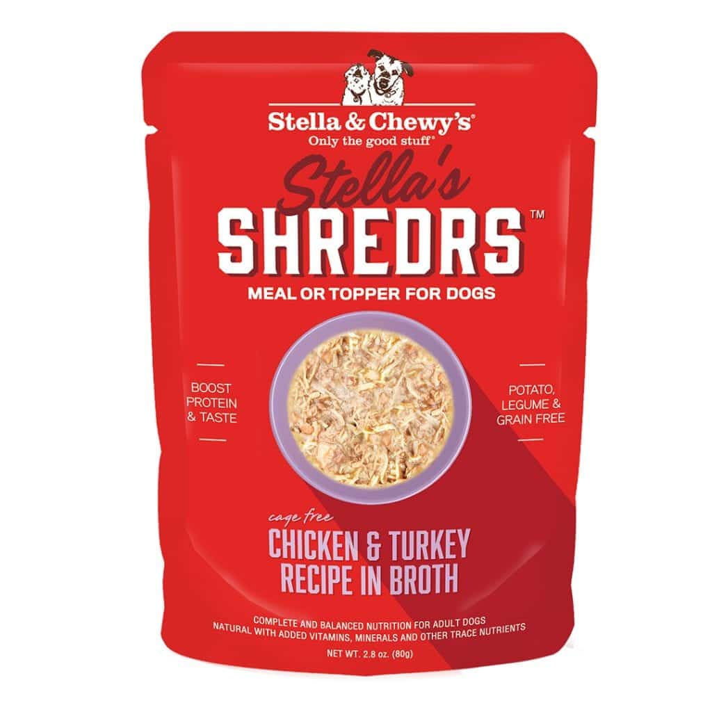 Stella  Chewys Shredrs Chicken  Turkey in Broth Topper for Dogs