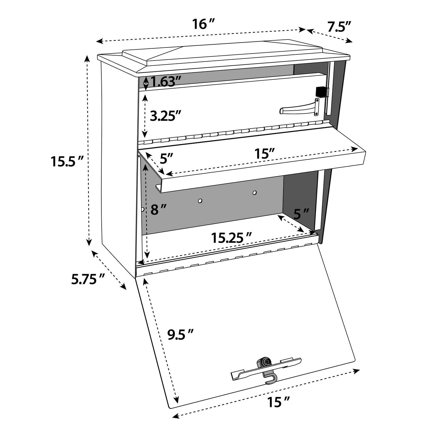 Mail Boss Townhouse Modern Galvanized Steel Wall Mount Black Locking Mailbox