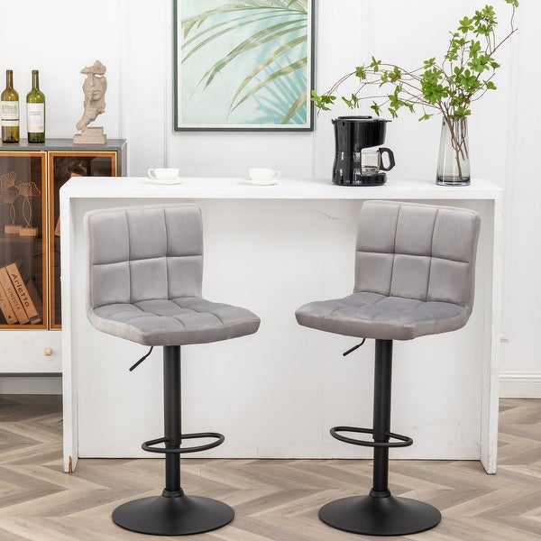 Swivel Modern Velvet Tufted Upholstered Adjustable Counter Height Barstools Gray Velvet， Set Of 2