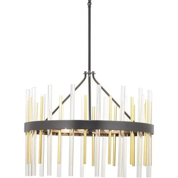 Orrizo Collection 6-Light Matte Black Clear Glass Luxe Chandelier Light - 8.380