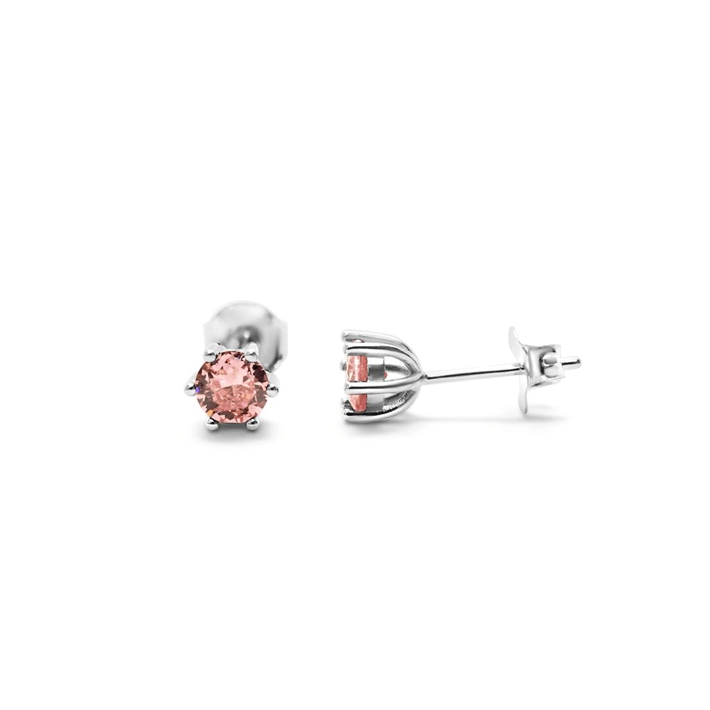 Stia  6 Prong CZ Stud - Pink Tourmaline