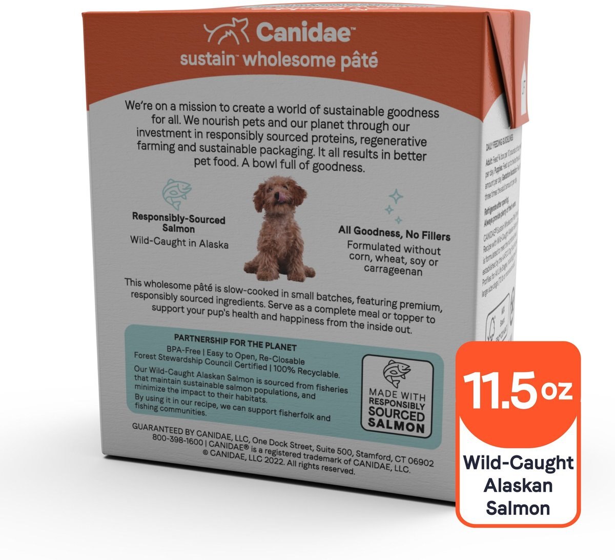 CANIDAE Sustain Wholesome Pate Premium Recipe with Wild-Caught Salmon Wet Dog Food， 11.5-oz can， case of 12