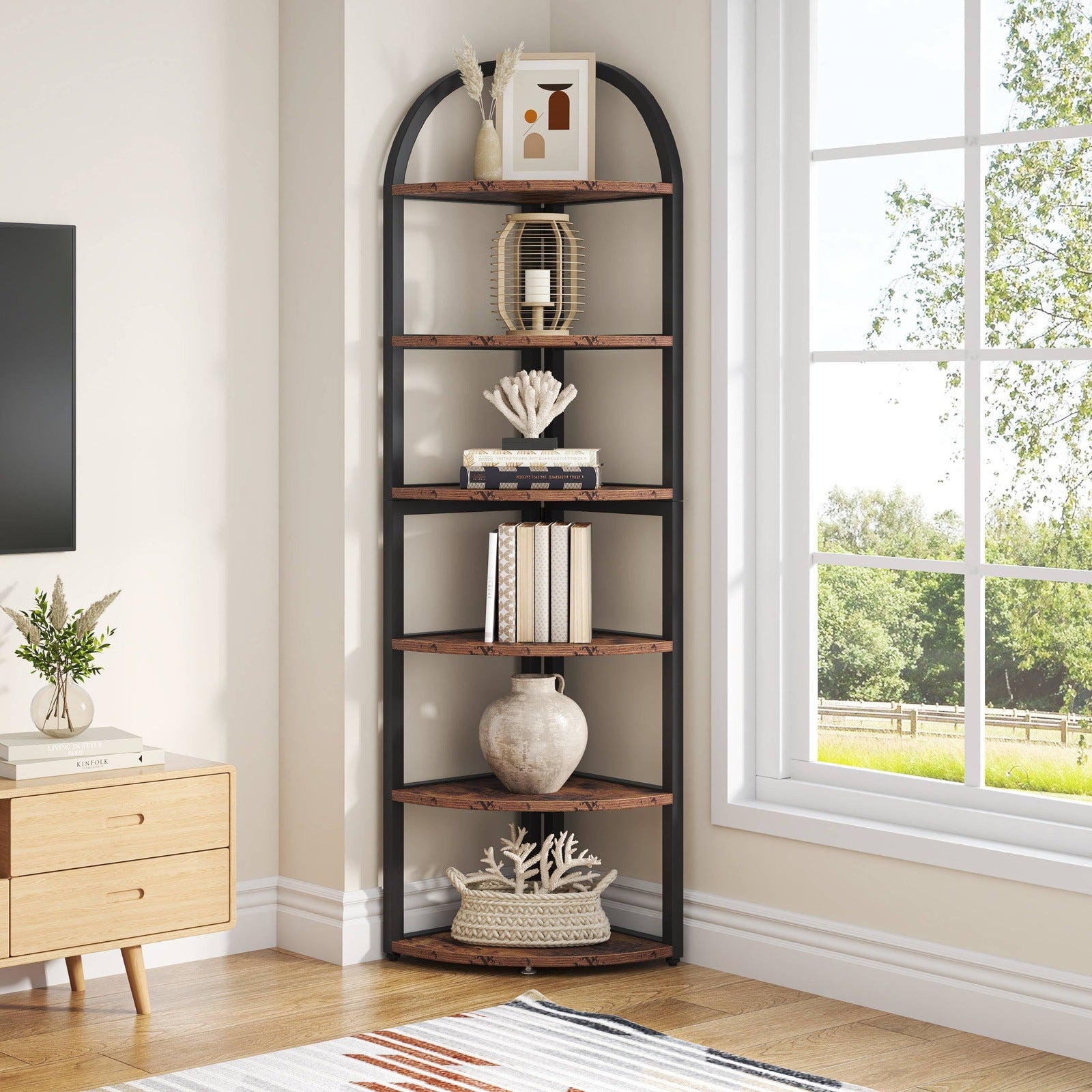 6-Tier Corner Shelf, 71 inch Tall Corner Bookshelf for Small Space