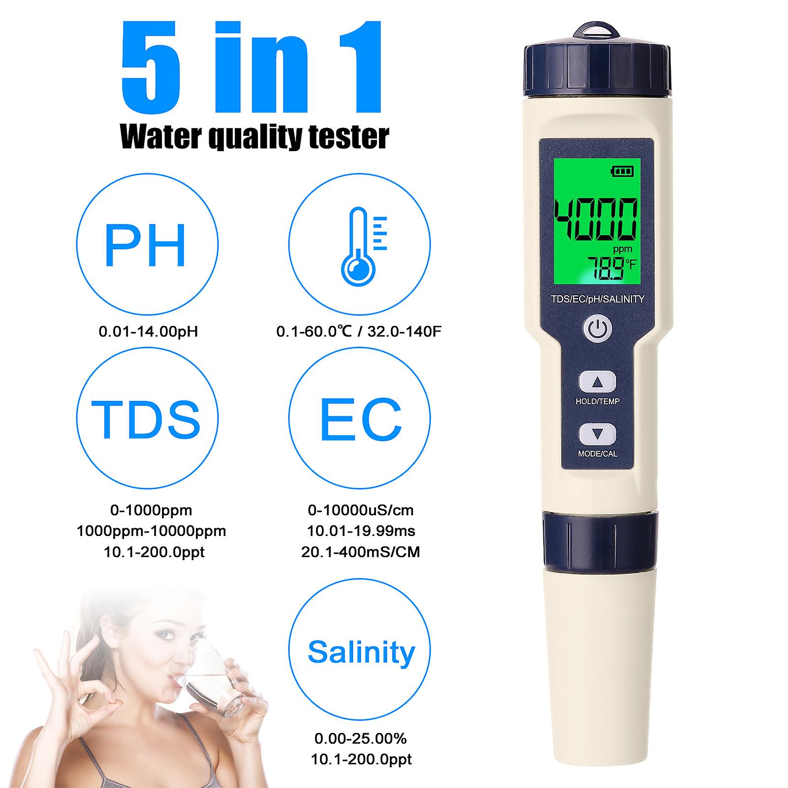 5 In 1 Professional Multi-parameter Combo Testing Meter Ph/ec/tds/salinity/thermometer Digital Multi-function Tester Water Quality Tester No.322909