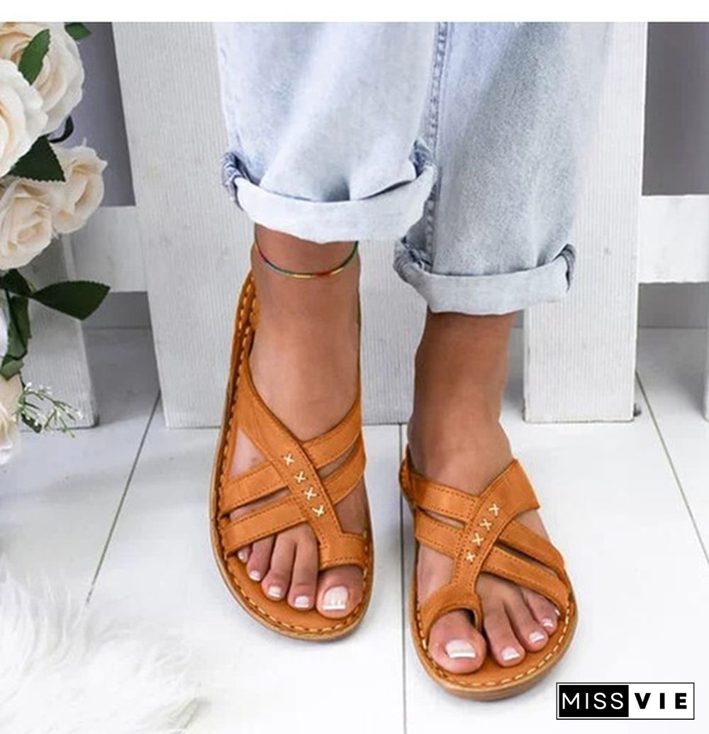 Summer Sandals Women Comfy Slippers Roman Leather Wedge Sandals Low Heels Beach Shoes Casual Flip Flops Sandalia Feminina