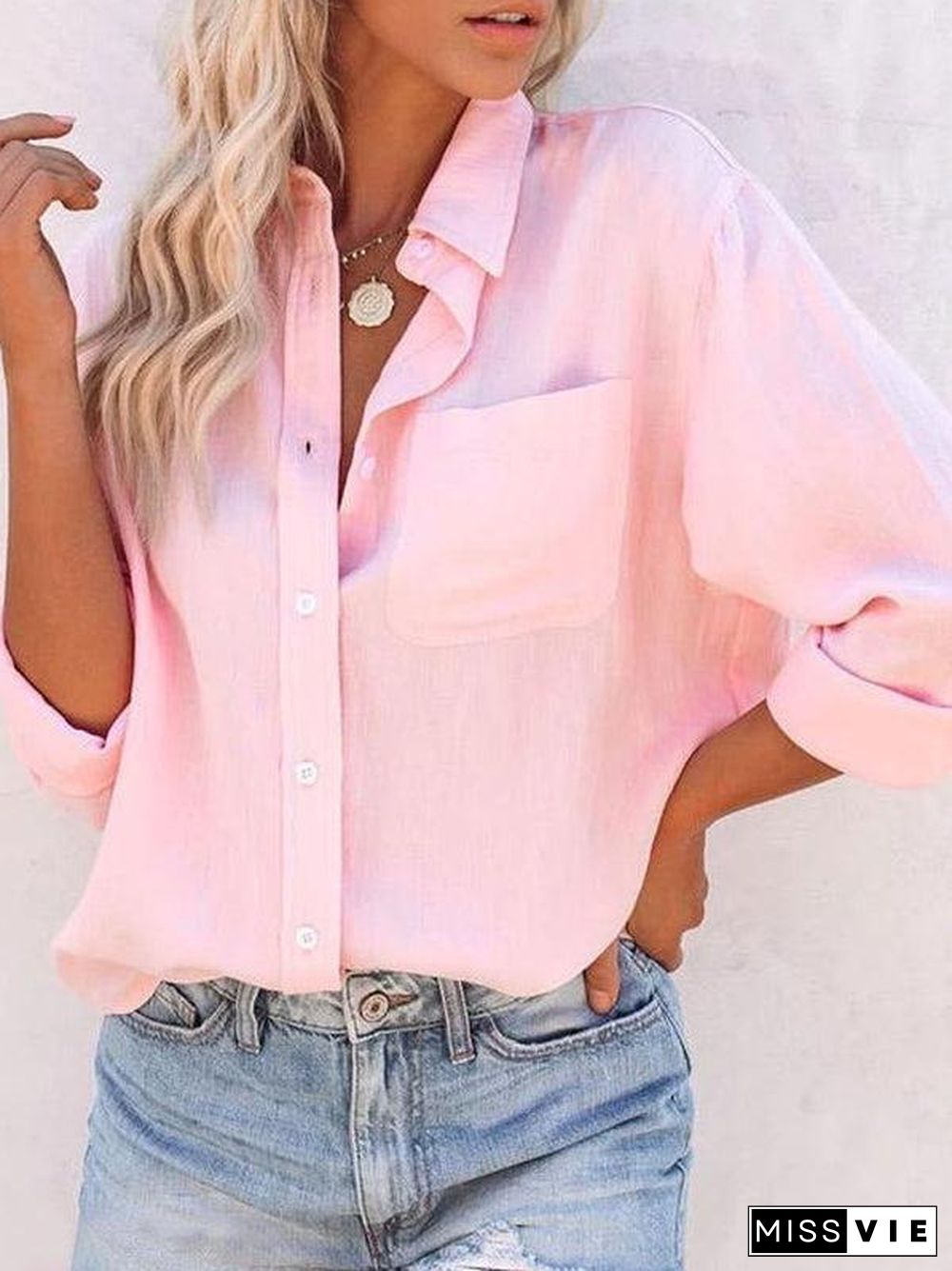 Oversized Drop Shoulder Pink Long Sleeve Shirt