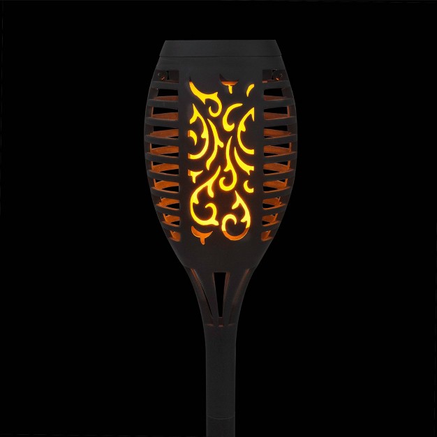 Set Of 6 Outdoor Solar Powered Pathway Led Torch Light Stakes Black Alpine Corporation