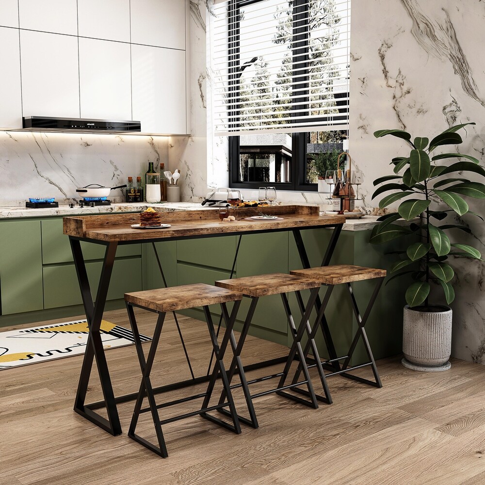 Modern Kitchen Dining Table Set   Stylish Design with X Shaped Table Legs and 3 Stools