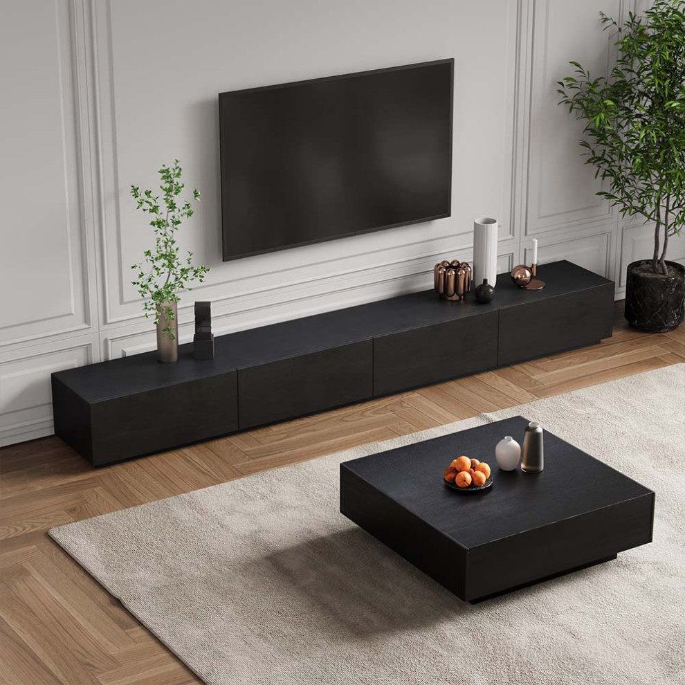 Black TV Stand  Minimalist Long Media Console With 4 Drawers   Modern   Entertainment Centers And Tv Stands   by Miron Demid LLC  Houzz