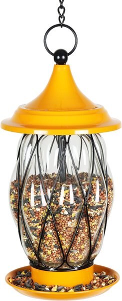 Exhart Tangerine Metal Wire and Glass Bird Feeder， Orange