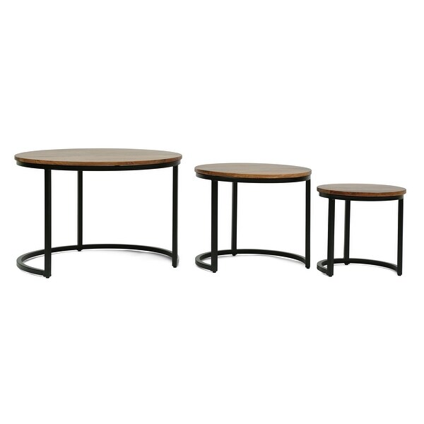 Modern 3Piece Black+Natural Nesting Coffee Table Set