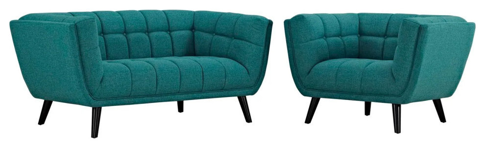 Stella Teal 2 Piece Upholstered Fabric Loveseat and Armchair Set   Midcentury   Living Room Furniture Sets   by Virgil Stanis Design  Houzz