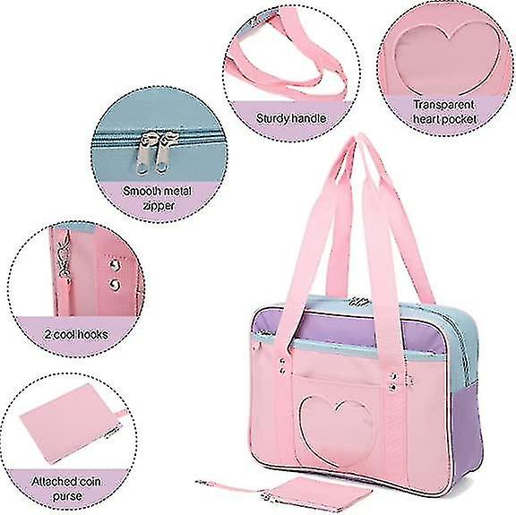 Japanese Schoolbag Large Anime Shoulder Bag Ladies Handbag Pink Strap