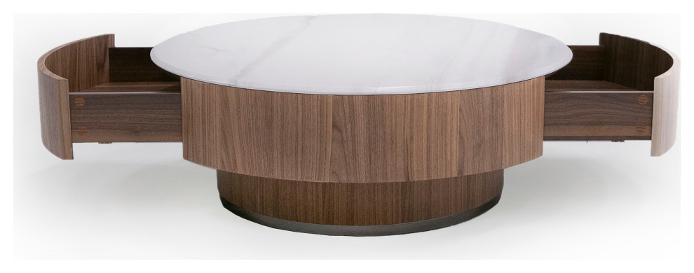 Nova Domus Hilton  Modern Walnut and White Marble Round Coffee Table   Transitional   Coffee Tables   by Vig Furniture Inc.  Houzz