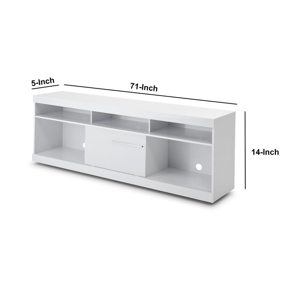 71 Inch Wooden TV Stand with Open Compartments and Sliding Door  White