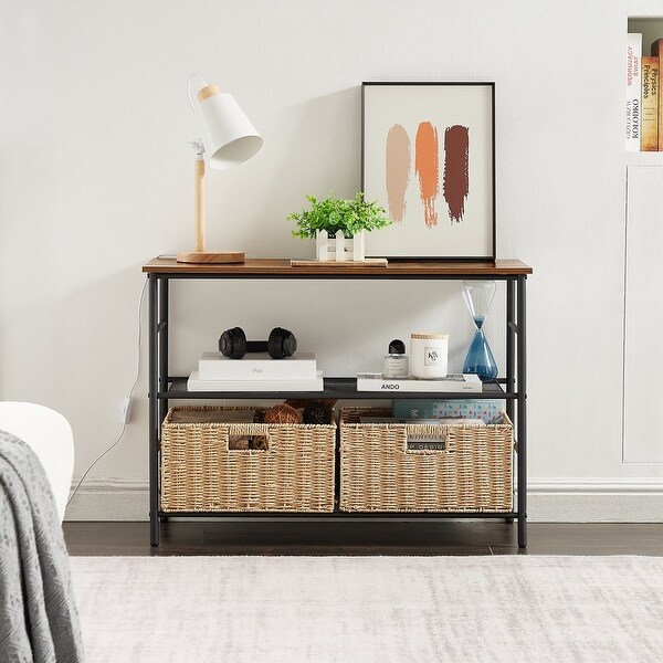 VECELO 3-Tier shelves Console Table/Sofa Table with Removable Storage Baskets