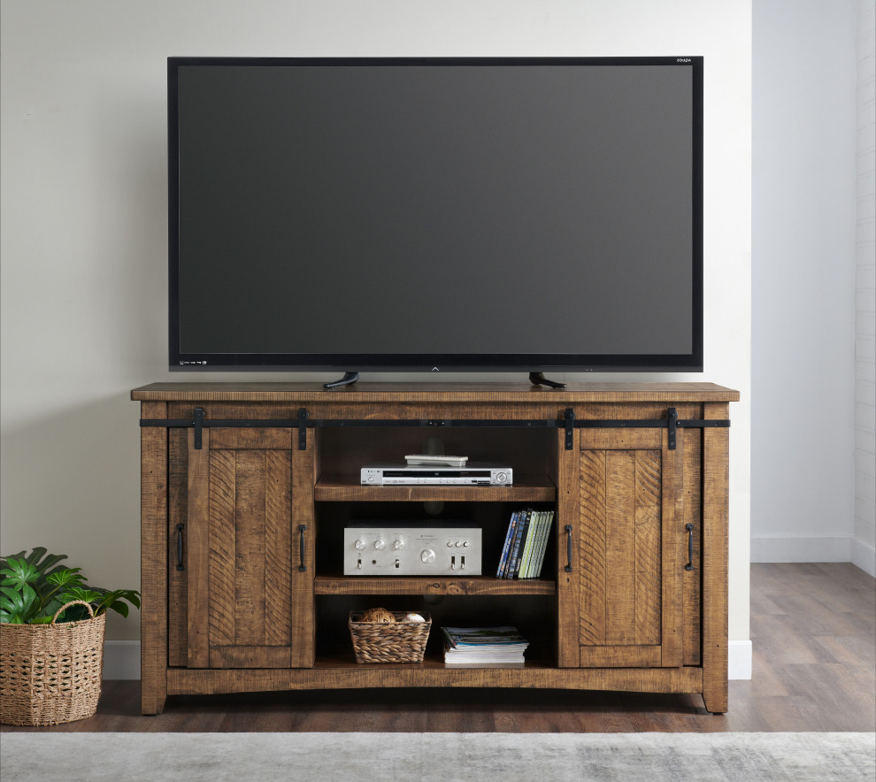 Aspen 65 inch Solid Wood Sliding Barn Door TV Stand   Farmhouse   Entertainment Centers And Tv Stands   by Martin Svensson Home  Houzz