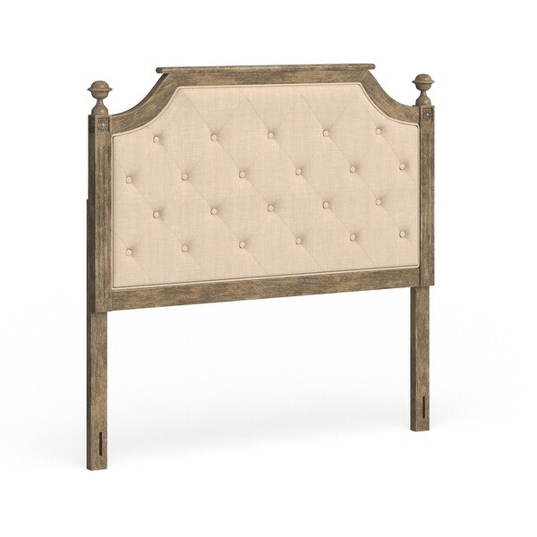 SAFAVIEH Rustic Wood Taupe Tufted Linen Queen Headboard - - 23591469