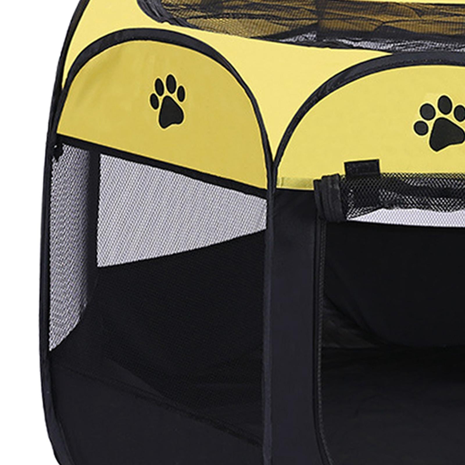 Portable Foldable Pet Playpen Mesh Exercise Pen Kennel for Small Animals Cat Yellow Black