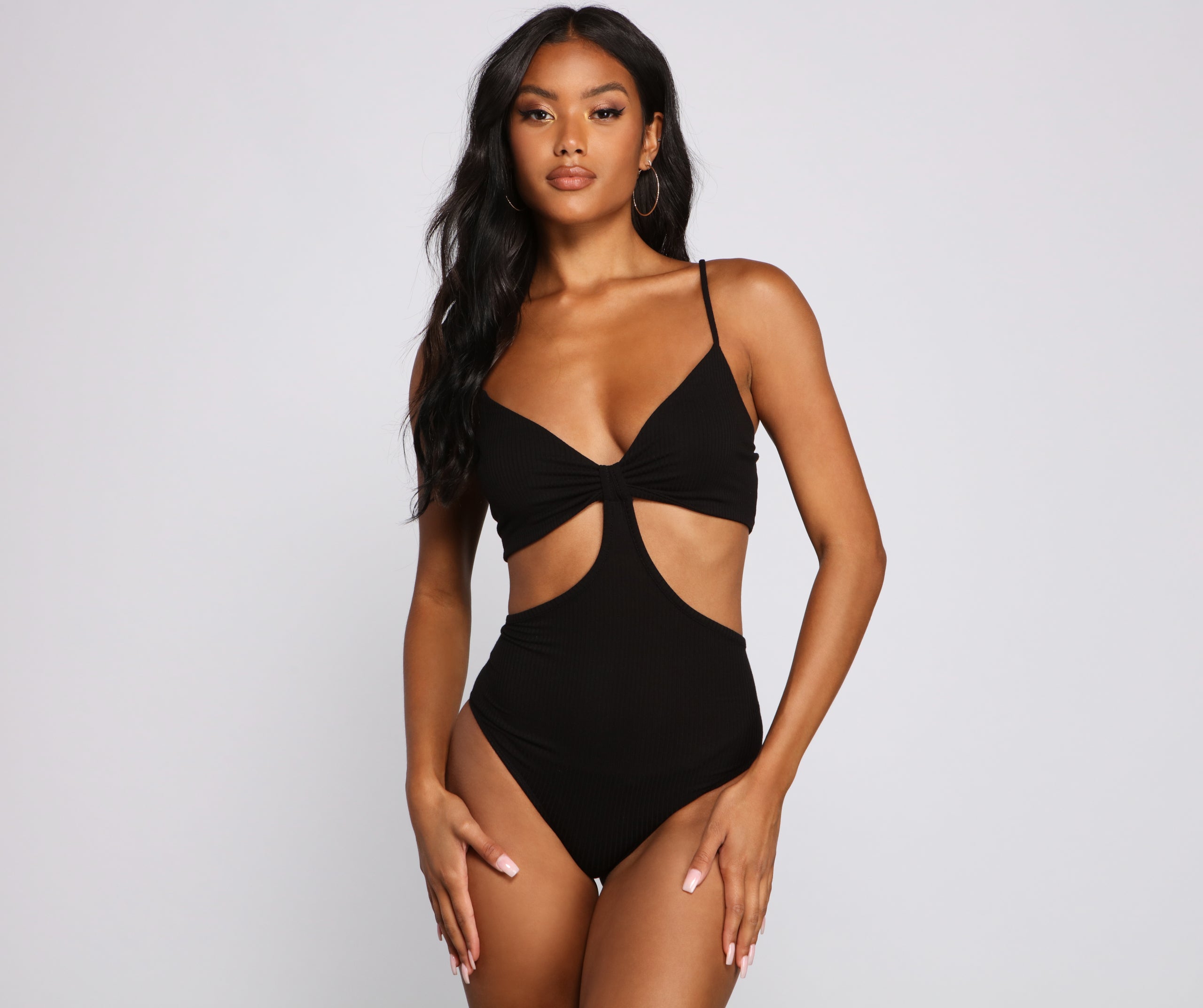 Basic Ribbed Knit Cutout Bodysuit