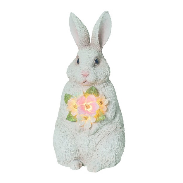 Transpac Resin 11 5 In Gray Easter Light Up Bunny With Flowers