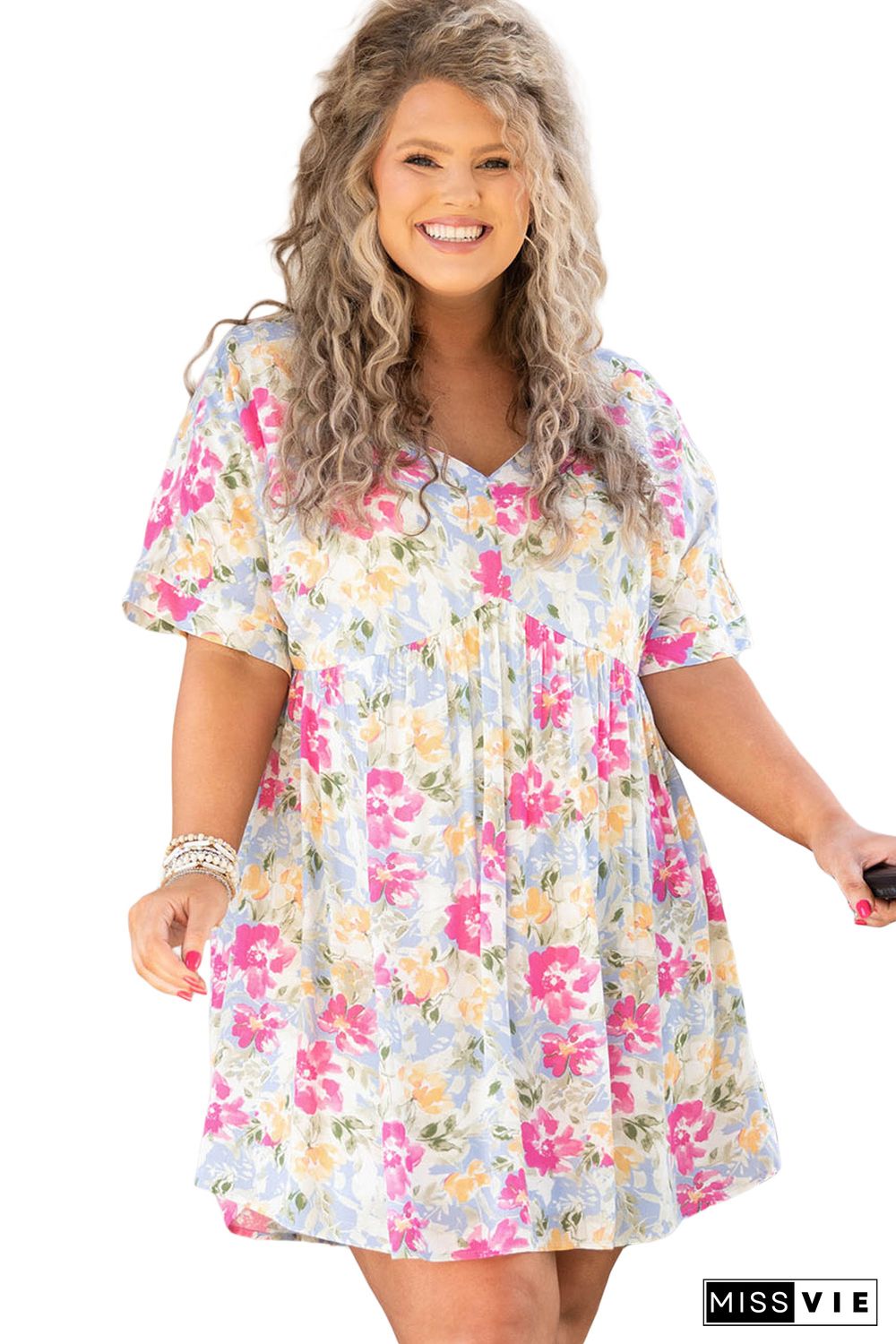 Rose Plus Size Floral Print Short Dress