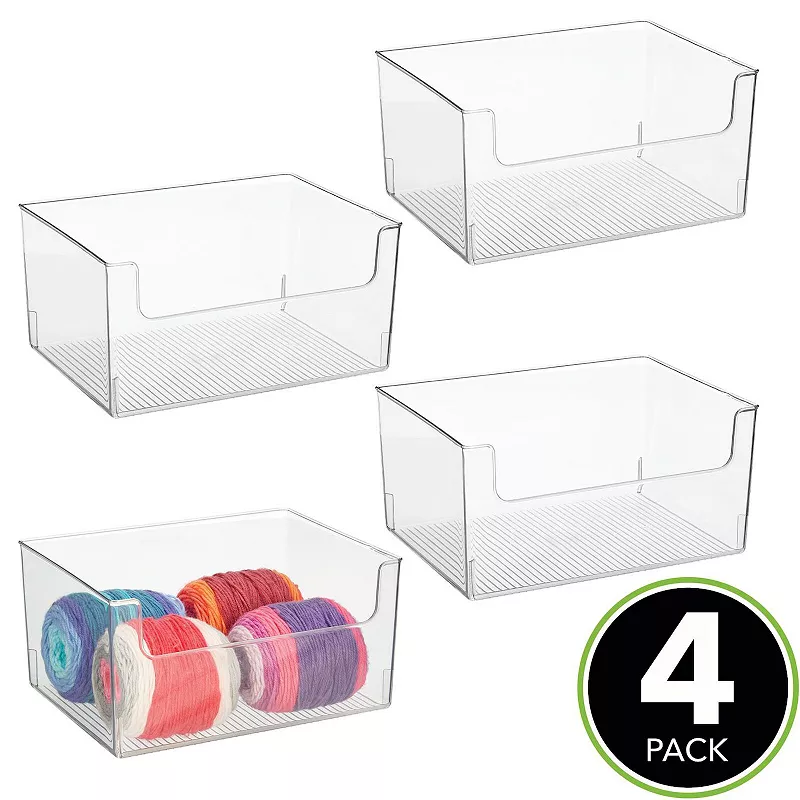 mDesign Plastic Large Home Storage Organizer Bins with Open Front， 4 Pack