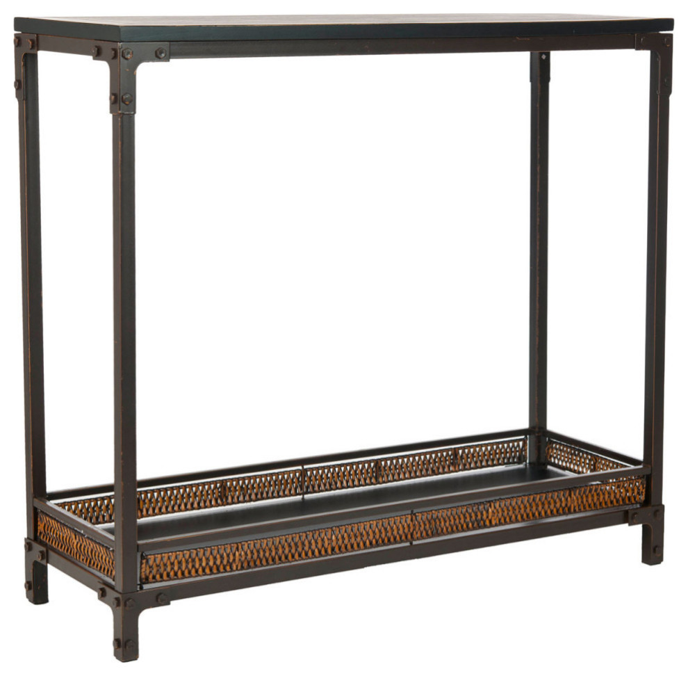 Niska Console With Storage Shelf  Black Top/Dark Walnut   Tropical   Console Tables   by Rustic Home Furniture Deco  Houzz