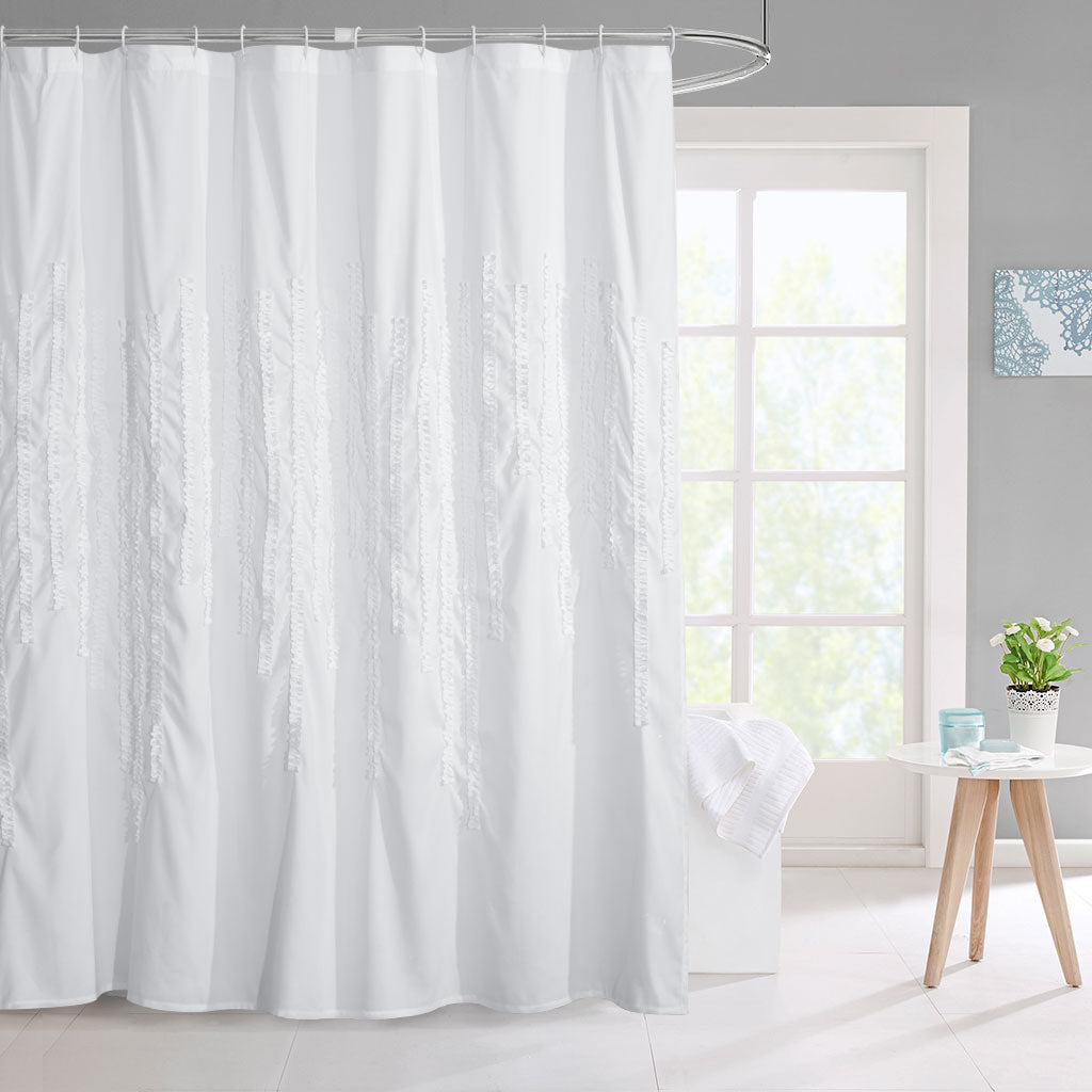 HIG Luxurious Gray and White Farmhouse Unique Pleated Cloth Fabric Shower Curtain 72x72 Extra Long Bathroom Curtain