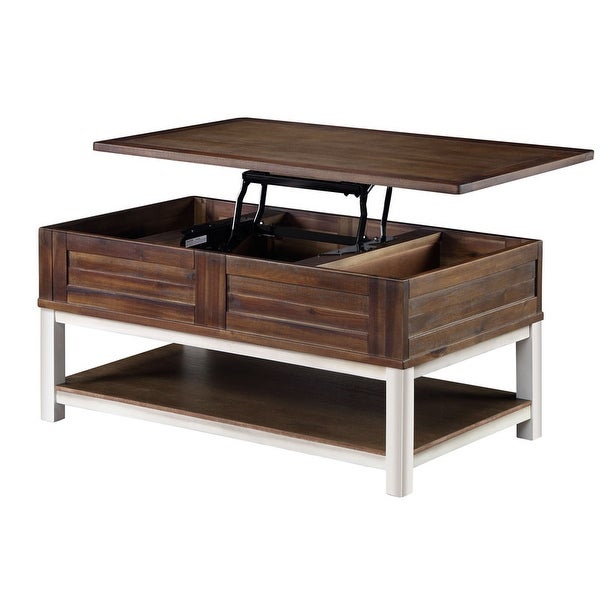 Rustic Farmhouse Extendable Lift Top Coffee Table Hidden Storage Drawer and Shelf Desk - L37.5