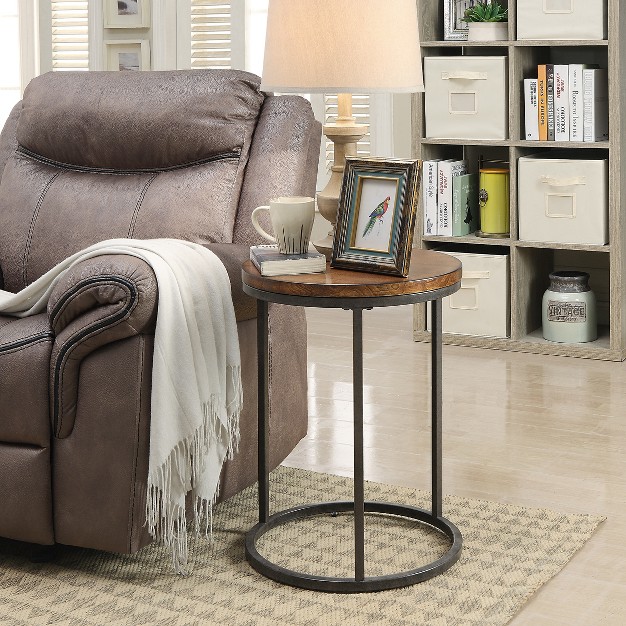 Edie Round Thick Top Accent Table Chestnut Brown silver Carolina Chair amp Table