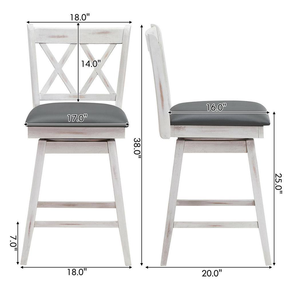 Gymax 38 in. H (Set of 2) Barstools Swivel Counter Height Chairs wRubber Wood Legs White GYM07352