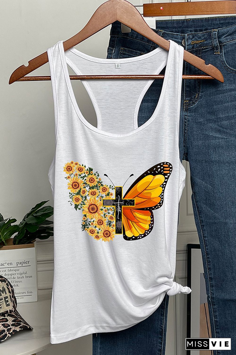 Butterfly Cross Print Sleeveless Tank Top Wholesale