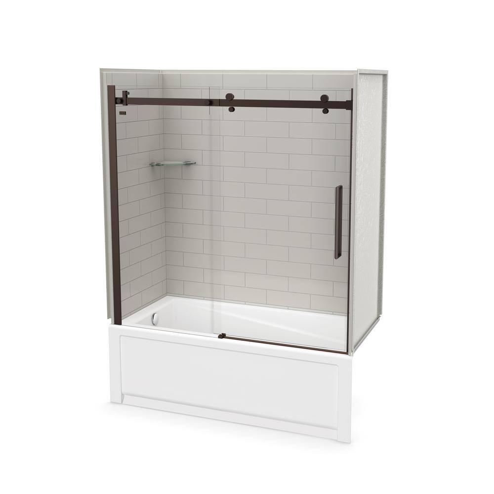 MAAX Utile Metro 32 in. x 60 in. x 81 in. Bath and Shower Combo in Soft Grey with New Town Left Drain Halo Door Dark Bronze 106917-301-500-102