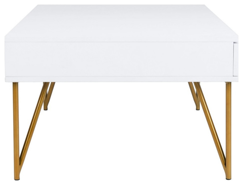 Nellie Two Drawer Coffee Table White/ Gold   Modern   Coffee Tables   by Virgil Stanis Design  Houzz