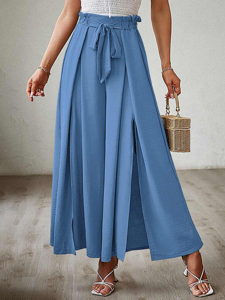 Summer Bow Loose High Waist Pleated Wide Leg Pants With Belte