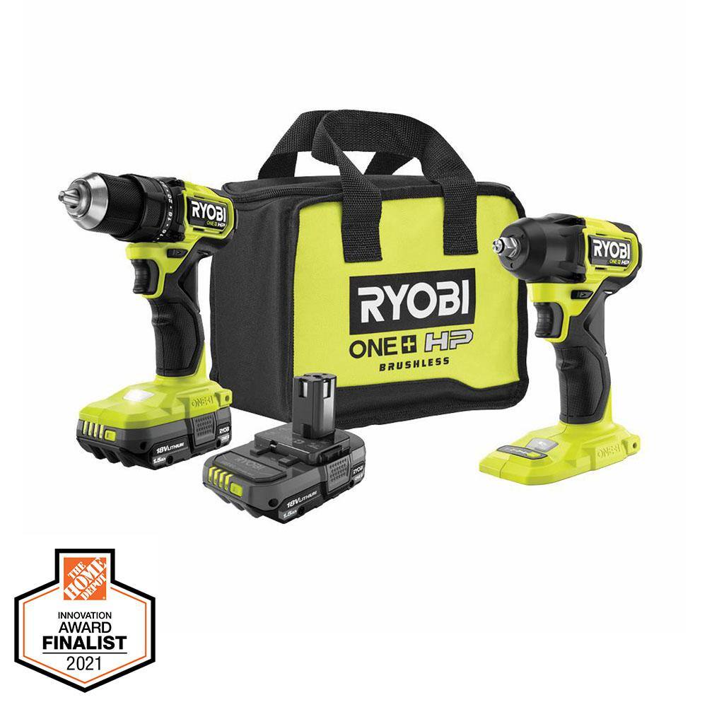 RYOBI ONE+ HP 18V Brushless Cordless Compact 12 in. DrillDriver 4-Mode 38 in. Impact Wrench (2) 1.5 Ah Batteries Charger PSBDD01K-PSBIW01B