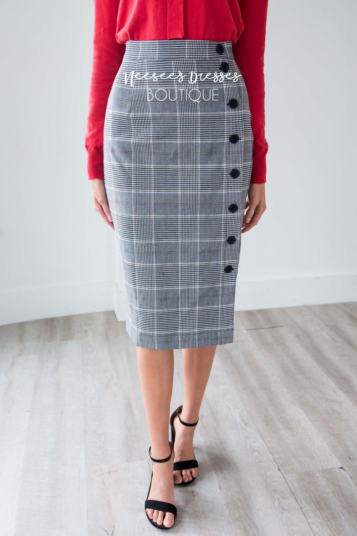 Button Front Glenn Plaid Skirt